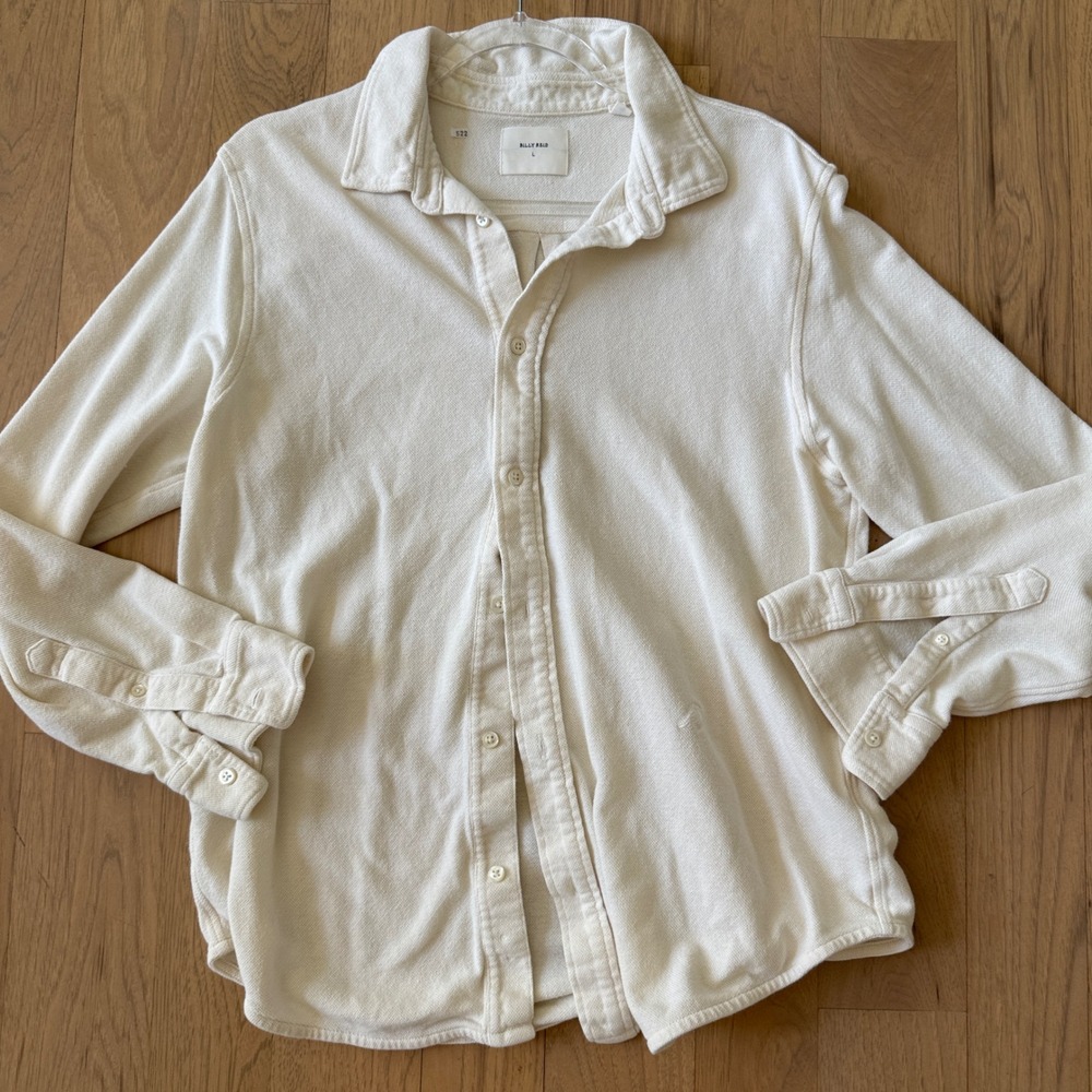 Billy Reid Yellowhammer Sport Shirt Mens L Cream Cotton Linen Knit Button Up